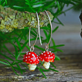 Mushroom Earrings, Toadstool Earrings, Amanita Muscaria, Murano Glass