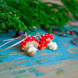 Mushroom Earrings, Toadstool Earrings, Amanita Muscaria, Murano Glass