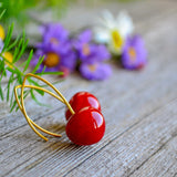 Cherry Earrings, Gold Plated, Fruit Jewelry, Murano Glass