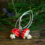 Mushroom Earrings, Toadstool Earrings, Amanita Muscaria, Murano Glass