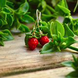 Strawberry Earrings, Hoop Earrings, Fruit Food Earrings, Murano Glass