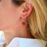 Strawberry Earrings, Hoop Earrings, Fruit Food Earrings, Murano Glass