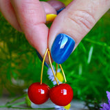 Cherry Earrings, Gold Plated, Fruit Jewelry, Murano Glass