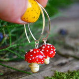Mushroom Earrings, Toadstool Earrings, Amanita Muscaria, Murano Glass