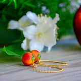 Peach Earrings, Gold Plated, Fruit Earrings, Botanical Earrings, Earrings For Women, Valentine's Day Gift, Mother Gifts, Gift For Her