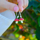 Red Mushroom Earrings, Murano Glass, Lampwork
