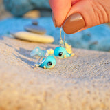 Blue Whale Earrings, Sterling Silver, Murano Glass, Starfish Earrings