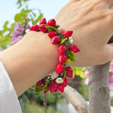 Wild Strawberry Bracelet, Red Jewelry, Murano Glass, Berry Bracelet, Lampwork