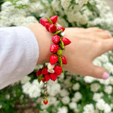 Wild Strawberry Bracelet, Red Jewelry, Murano Glass, Berry Bracelet, Lampwork