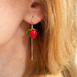 Wild Strawberry Earrings, Dangling Earrings, Murano Glass, Sterling Silver, Lampwork