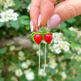 Wild Strawberry Earrings, Dangling Earrings, Murano Glass, Sterling Silver, Lampwork