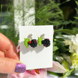 Blackberry Stud Earrings, Botanical Earrings, Minimalist earrings, Statement Earrings, Lampwork, Gifts For Her