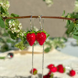 Wild Strawberry Earrings, Dangling Earrings, Murano Glass, Sterling Silver, Lampwork