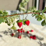Wild Strawberry Earrings, Dangling Earrings, Murano Glass, Sterling Silver, Lampwork