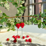 Wild Strawberry Earrings, Dangling Earrings, Murano Glass, Sterling Silver, Lampwork