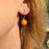 Peach Earrings, Fruit Earrings, Murano Glass, Sterling SIlver, Gold Plated, Lampwork