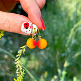 Peach Earrings, Fruit Earrings, Murano Glass, Sterling SIlver, Gold Plated, Lampwork
