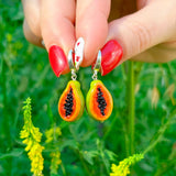 Papaya Earrings, Fruit Earrings, Murano Glass, Sterling SIlver, Lampwork