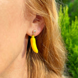 Banana Earrings, Fruit Earrings, Murano Glass, Sterling SIlver, Lampwork