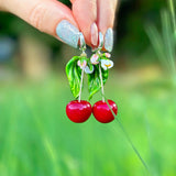 Cherry Earrings, Handmade, Fruit Earrings, Cherry Blossom Earrings, Murano Glass, 925 Sterling Silver, Lampwork