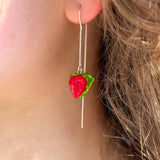Wild Strawberry Earrings, Handmade, Berry Earrings, Murano Glass, 925 Sterling Silver, Lampwork
