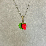 Wild Strawberry Necklace, Berry Charm, Handmade, Murano Glass, Lampwork