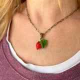 Wild Strawberry Necklace, Berry Charm, Handmade, Murano Glass, Lampwork