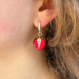 Strawberry Earrings, Glass Berries, Sterling Silver, Murano Glass, Lampwork