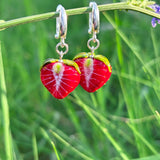 Strawberry Earrings, Glass Berries, Sterling Silver, Murano Glass, Lampwork