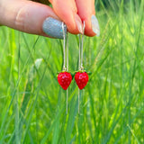 Wild Strawberry Earrings, Handmade, Berry Earrings, Murano Glass, 925 Sterling Silver, Lampwork