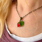 Wild Strawberry Necklace, Berry Charm, Handmade, Murano Glass, Lampwork