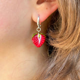 Strawberry Earrings, Glass Berries, Sterling Silver, Murano Glass, Lampwork