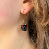 Blackberry Earrings, Glass Berries, Handmade, Murano Glass, 925 Sterling Silver, Lampwork