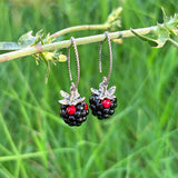 Blackberry Earrings, Glass Berries, Handmade, Murano Glass, 925 Sterling Silver, Lampwork