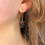 Blackberry Earrings, Glass Berries, Handmade, Murano Glass, 925 Sterling Silver, Lampwork