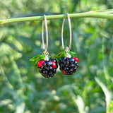 Blackberry Earrings, Food-Inspired Jewelry, Sterling Silver, Murano Glass, Lampwork