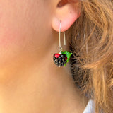 Blackberry Earrings, Food-Inspired Jewelry, Sterling Silver, Murano Glass, Lampwork