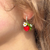 Strawberry Earrings, Handmade, Fruit Earrings, Blossom Earrings, Murano Glass, 925 Sterling Silver, Lampwork