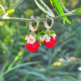 Strawberry Earrings, Handmade, Fruit Earrings, Blossom Earrings, Murano Glass, 925 Sterling Silver, Lampwork