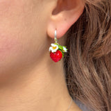 Strawberry Earrings, Handmade, Fruit Earrings, Blossom Earrings, Murano Glass, 925 Sterling Silver, Lampwork