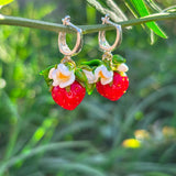 Strawberry Earrings, Handmade, Fruit Earrings, Blossom Earrings, Murano Glass, 925 Sterling Silver, Lampwork