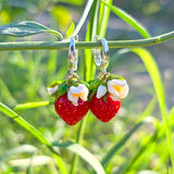Strawberry Earrings, Handmade, Fruit Earrings, Blossom Earrings, Murano Glass, 925 Sterling Silver, Lampwork