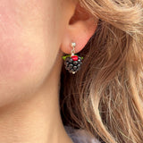 Blackberry Earrings, Berry Earrings, Sterling Silver, Murano Glass, Lampwork