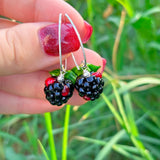 Blackberry Earrings, Food-Inspired Jewelry, Sterling Silver, Murano Glass, Lampwork