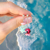 Lucky Starfish Earrings, Handmade, Murano Glass, 925 Sterling Silver, Lampwork