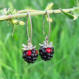 Blackberry Earrings, Glass Berries, Handmade, Murano Glass, 925 Sterling Silver, Lampwork