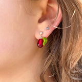 Pomegranate Seed Stud Earrings, Handcrafted, 925 Sterling Silver, Murano Glass, Lampwork