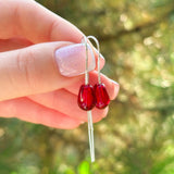 Pomegranate Seed Threader Earrings, Bohemian Glass, 925 Sterling Silver, Lampwork