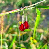 Pomegranate Seed Threader Earrings, Bohemian Glass, 925 Sterling Silver, Lampwork