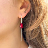 Pomegranate Seed Threader Earrings, Bohemian Glass, 925 Sterling Silver, Lampwork